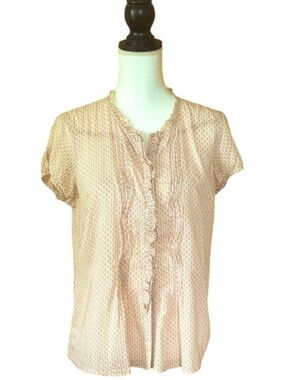 Eddie Bauer ruffle short sleeve button up cotton blouse soft print size Medium